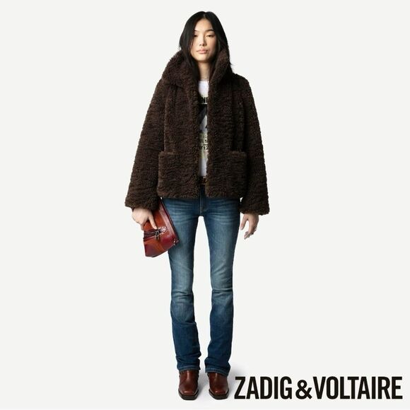 Zadig & Voltaire **NWT** Fred Soft Curly Sherpa Coat in Brown - Picture 2 of 7
